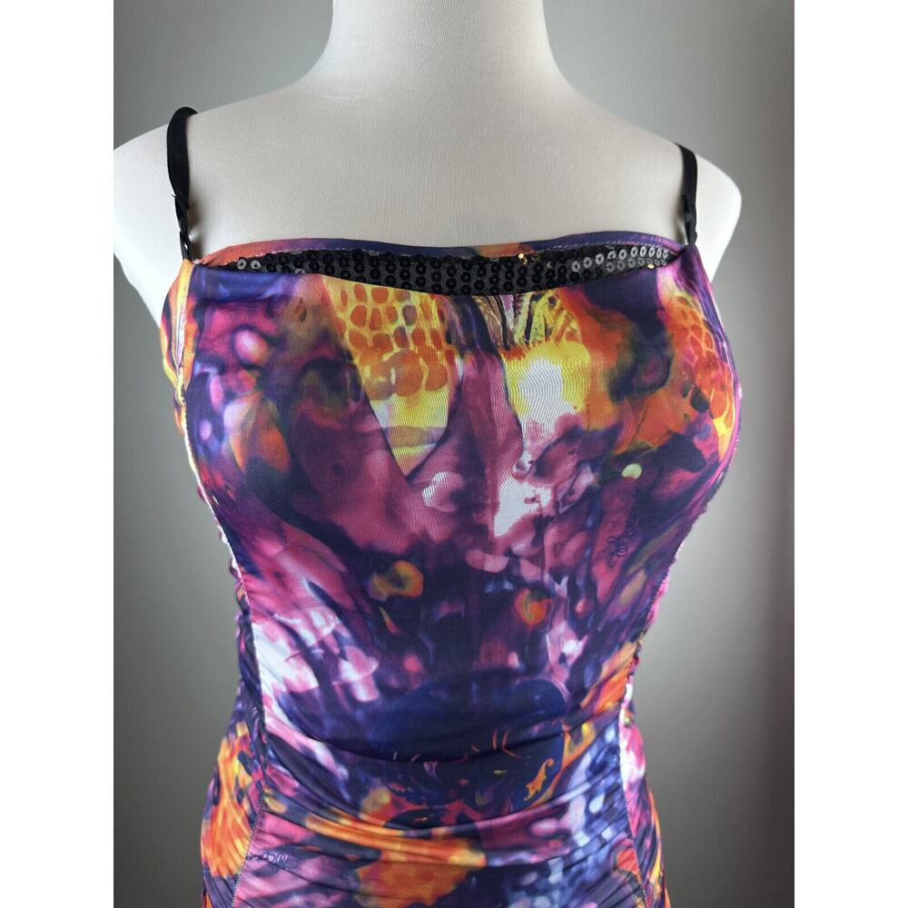Vtg Y2k Apple Bottom Dress Watercolor Ruched Bodycon Form Fitting Dress Medium M - Picture 13 of 16